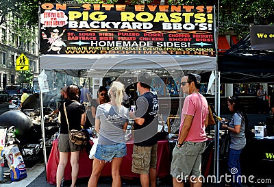 NYC: People Queue to Buy BBQ Editorial Stock Photo