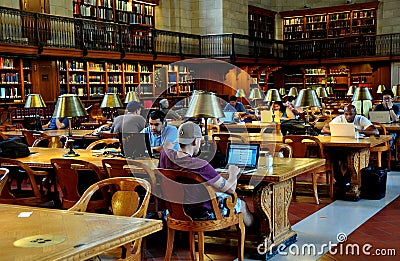 NYC: People Using Computers at the NY Public Library Editorial Stock Photo