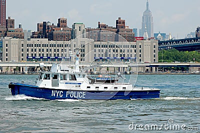 NYC Police Boat on the East River Editorial Stock Photo