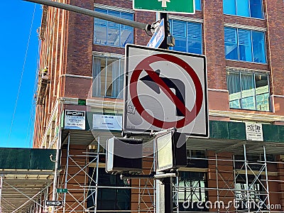 NYC prohibited left turn sign Editorial Stock Photo