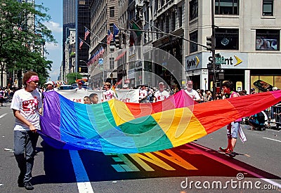 NYC: Rainbow Flag at Gay Pride Parade Editorial Stock Photo