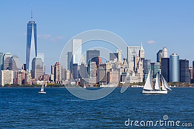 Nyc skyline with sailboat Editorial Stock Photo