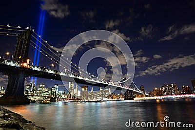 NYC skyline tribute lights Editorial Stock Photo