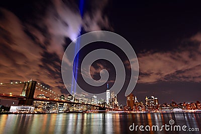 NYC skyline tribute lights Editorial Stock Photo