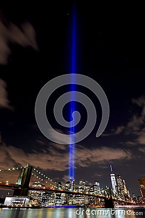 NYC skyline tribute lights Editorial Stock Photo