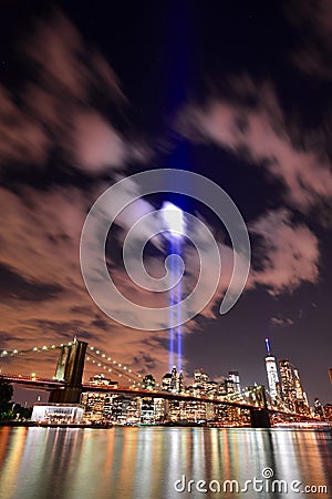 NYC skyline tribute lights Editorial Stock Photo