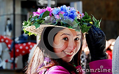 NYC: Smilng Woman at the Easter Parade Editorial Stock Photo