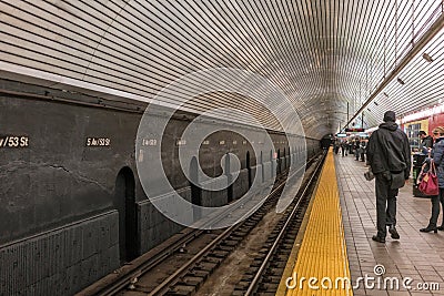 NYC/USA 03 JAN 2018 - people waiting for the subway in new york manhattan. Editorial Stock Photo