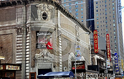 NYC: West 45th Street Broadway Theatres Editorial Stock Photo