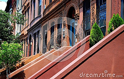 NYC: West 120th Street Brownstones in Harlem Editorial Stock Photo