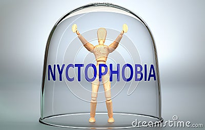 Nyctophobia can separate a person from the world and lock in an isolation that limits - pictured as a human figure locked inside a Cartoon Illustration