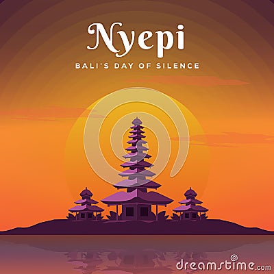 Nyepi illustration greeting. bali's day of silence design Vector Illustration