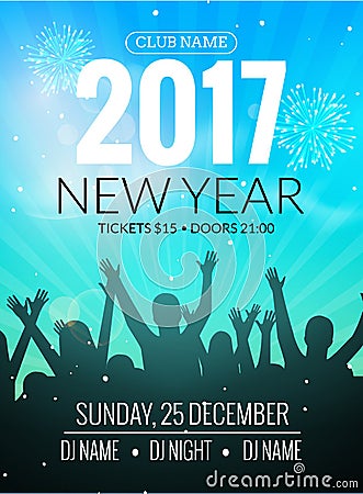 2017 nyew year party dance people background. Vector event flyer poster design. Vector Illustration