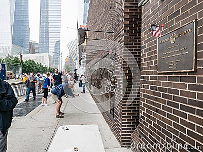 NYFD memorial plaque 9/11 Tribute Center, Lower Manhatt Editorial Stock Photo