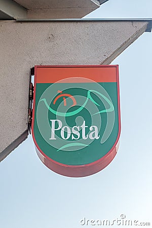Logo of Hungarian Post Magyar Posta. Editorial Stock Photo