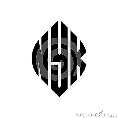 NYK circle letter logo design with circle and ellipse shape. NYK ellipse letters with typographic style. The three initials form a Vector Illustration