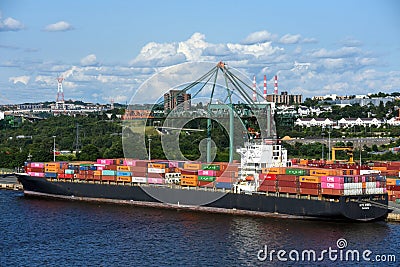 The NYK Rigel docked at the Fairview Cove Container Terminal in Halifax, Nova Scotia, Canada Editorial Stock Photo