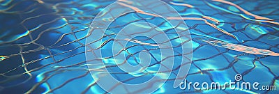 Nylon netting texture alongside smooth water ripples reflecting light patterns Stock Photo