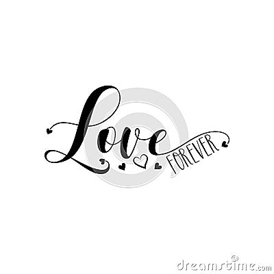 Love forever -Calligraphy text with hearts. Vector Illustration