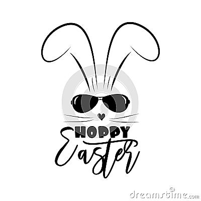 Hoppy Easter- funny text with bunny and sunglasses. Vector Illustration