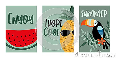 Vector set of bright summer cards. Vector Illustration