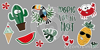 Summer sticker set for children Vector Illustration