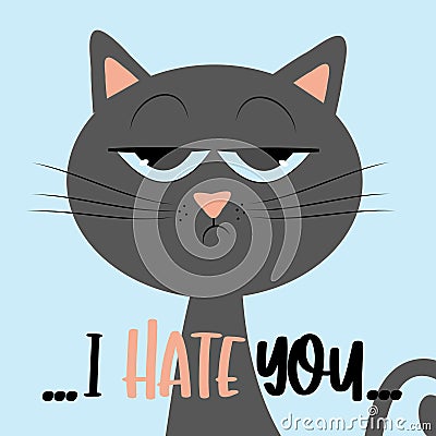 This Is My Happy Face- funny text with grimacing cat, and pawprints. Vector Illustration