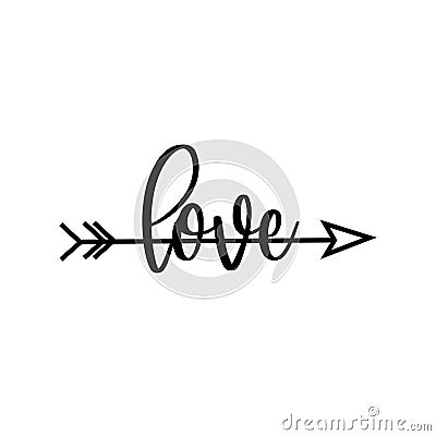 Love calligraphy text with arrow. Vector Illustration
