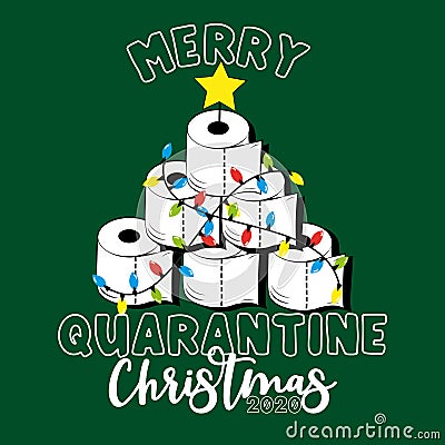 Merry Quarantine Christmas 2020-Funny greeting card for Christmas in covid-19 pandemic self isolated period. Vector Illustration