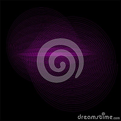 Futuristic digital rays, pink wavy lines on black, art abstract geometric shape Vector Illustration