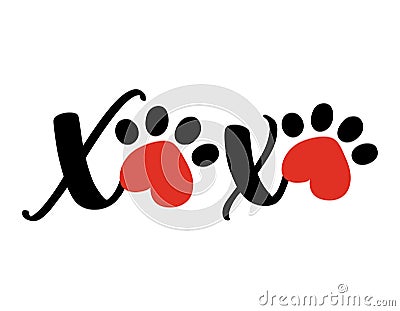 XOXO (hugs and kisses) - Adorable calligraphy phrase for Valentine day. Vector Illustration