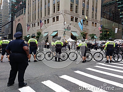 NYPD Bicycle Squad, Anti-Trump Rally, NYC, NY, USA Editorial Stock Photo