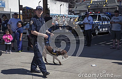 NYPD Counter-terrorism bureau K-9 dog talk during opening day Ya Editorial Stock Photo