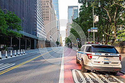 NYPD patrol on an empty 42nd Street, NYC, during covid-19 Pandemic Editorial Stock Photo