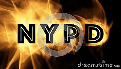 NYPD police Text with Burning Flames Effect Stock Photo