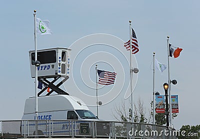 NYPD Sky Watch platform placed near National Tennis Center Editorial Stock Photo