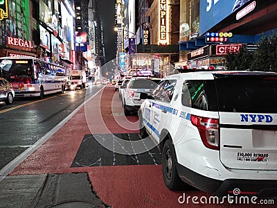 NYPD Vehicles Parked On 42nd Street, Times Square, NYC, NY, USA Editorial Stock Photo