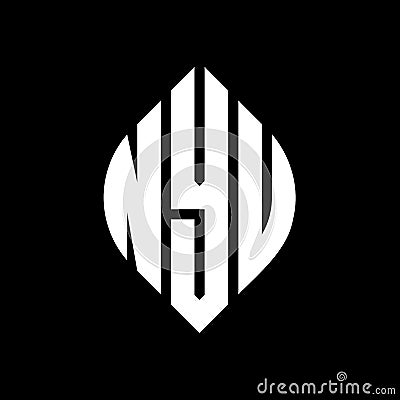 NYU circle letter logo design with circle and ellipse shape. NYU ellipse letters with typographic style. The three initials form a Vector Illustration