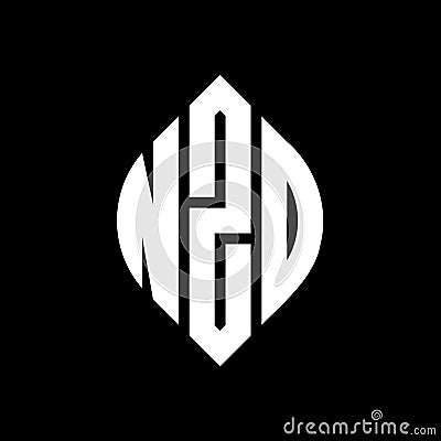 NZD circle letter logo design with circle and ellipse shape. NZD ellipse letters with typographic style. The three initials form a Vector Illustration