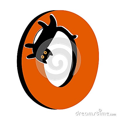 Capital Letter O,Orange Alphabet Clipart with Black Cat Stock Photo