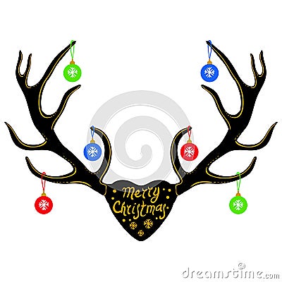 Christmas decoration on Reindeer horns, silhouette isolated on white Vector Illustration