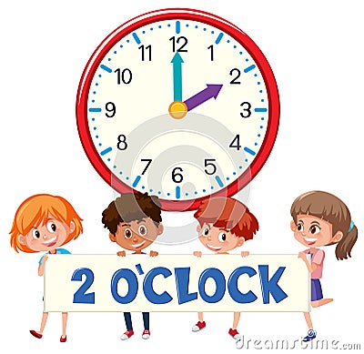 2 o`clock and students Vector Illustration