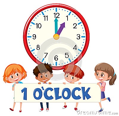 1 o`clock and students Vector Illustration