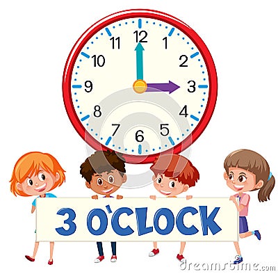 3 o`clock and students Vector Illustration