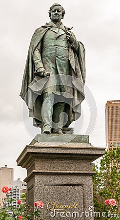 O Connell bronze statue against silver sky, Melbourne, Australia Editorial Stock Photo