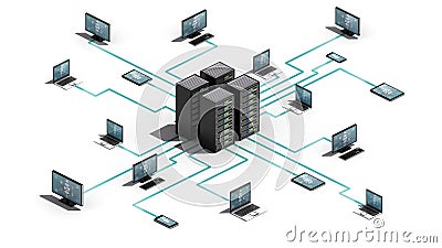 O Internet da tecnologia das coisas conecta o sistema do servidor IoT, opinião da dimensão 3D O Internet da tecnologia das coisas conecta o sistema do servidor IoT, opinião da dimensão 3D