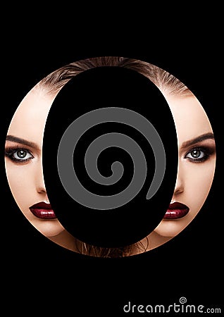 O letter beauty makeup girl creative fashion font Stock Photo