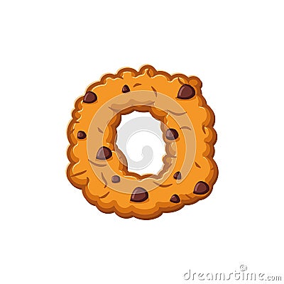O letter cookies. Cookie font. Oatmeal biscuit alphabet symbol. Vector Illustration