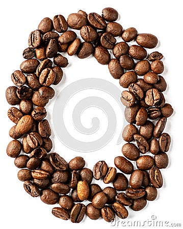 O letter made from coffee beans isolated on white background Stock Photo