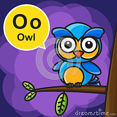 O Owl color cartoon and alphabet for children to learning vector Vector Illustration